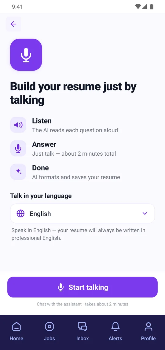 The DriverRoll app's resume builder: build your resume just by talking